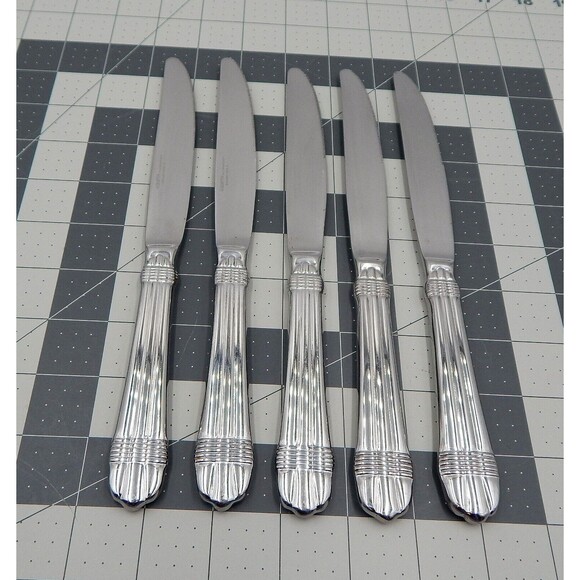 Hampton Silversmith Odyssey Dinner Knife Glossy Ribbed 18/10 Stainless Set of 5 - Picture 1 of 7
